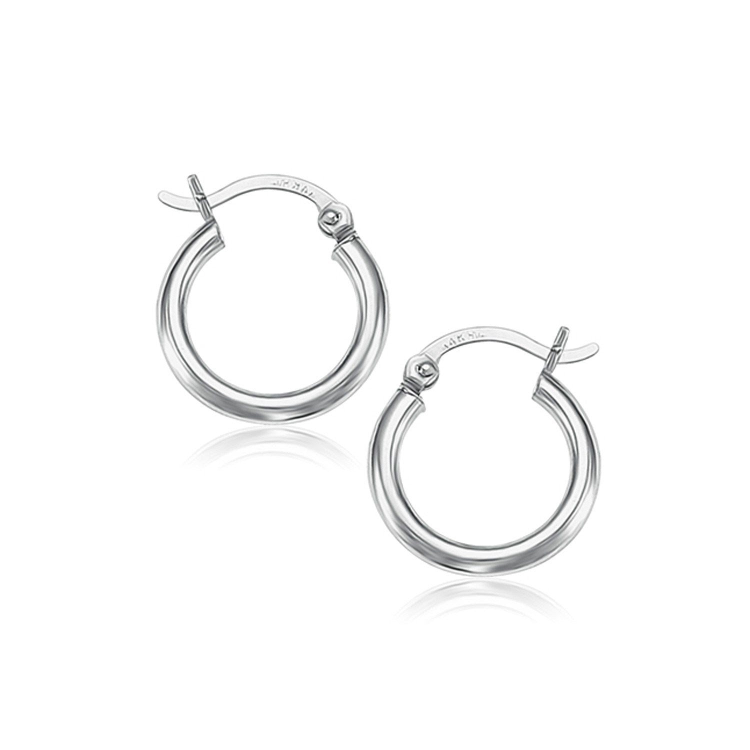 10k White Gold Polished Hoop Earrings (15 mm) Bids.com