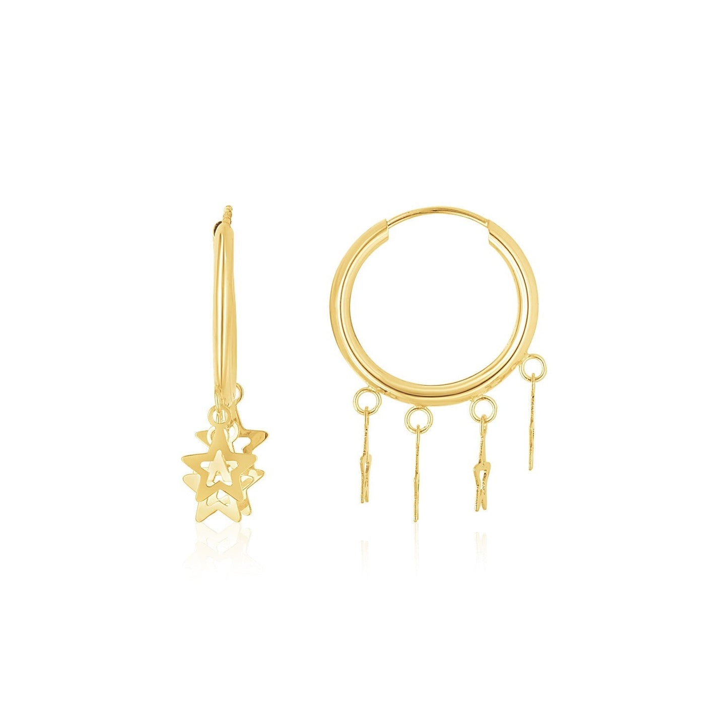 14K Yellow Gold Endless Star Charm Huggie Hoop Earrings Bids.com