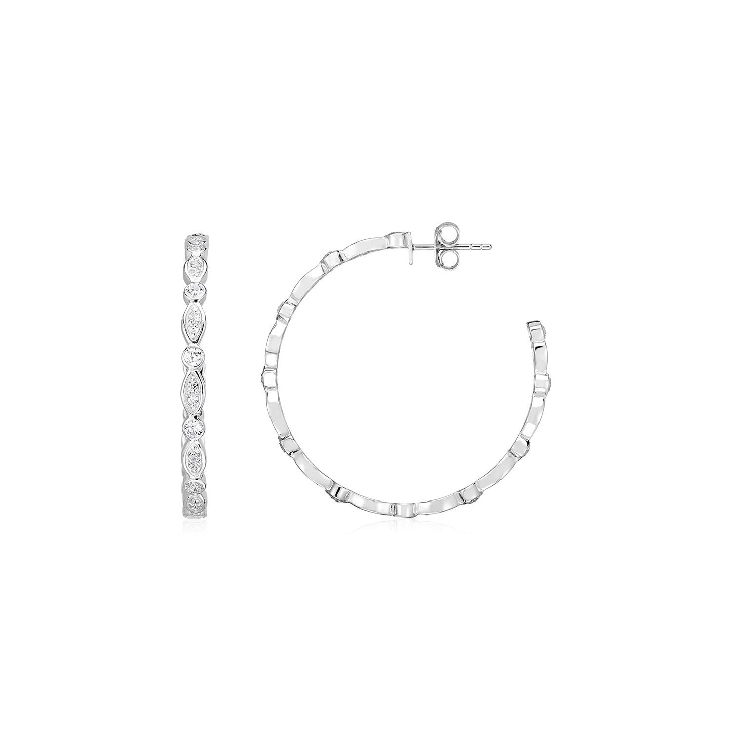 Sterling Silver Hoop Earrings with Round and Marquise Cubic Zirconias Bids.com
