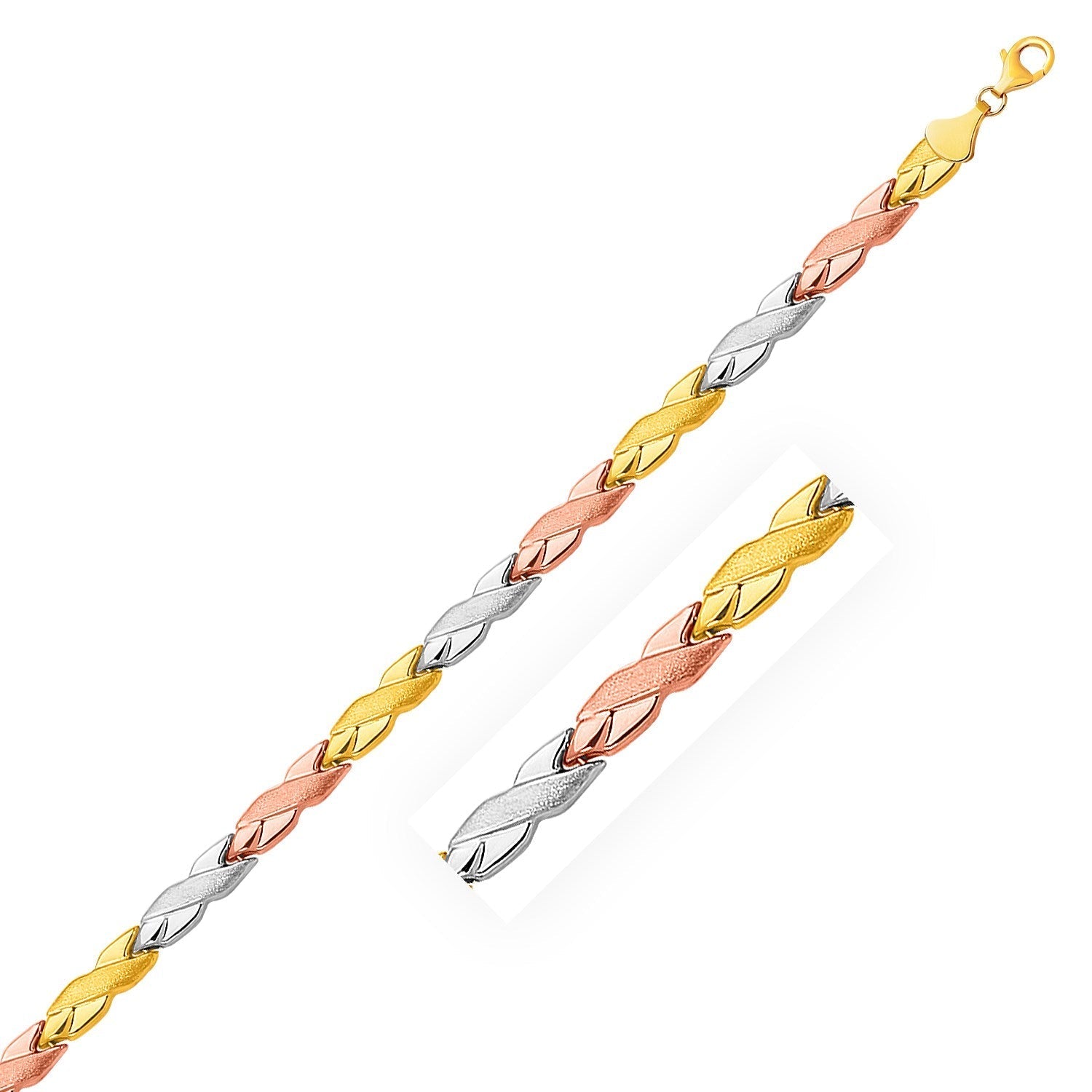 14k Tri-Color Gold Shiny and Textured X Link Bracelet Bids.com