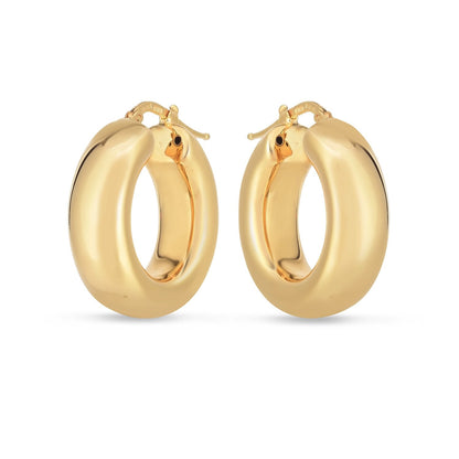 14k Yellow Gold Medium Puffy Hoops Bids.com