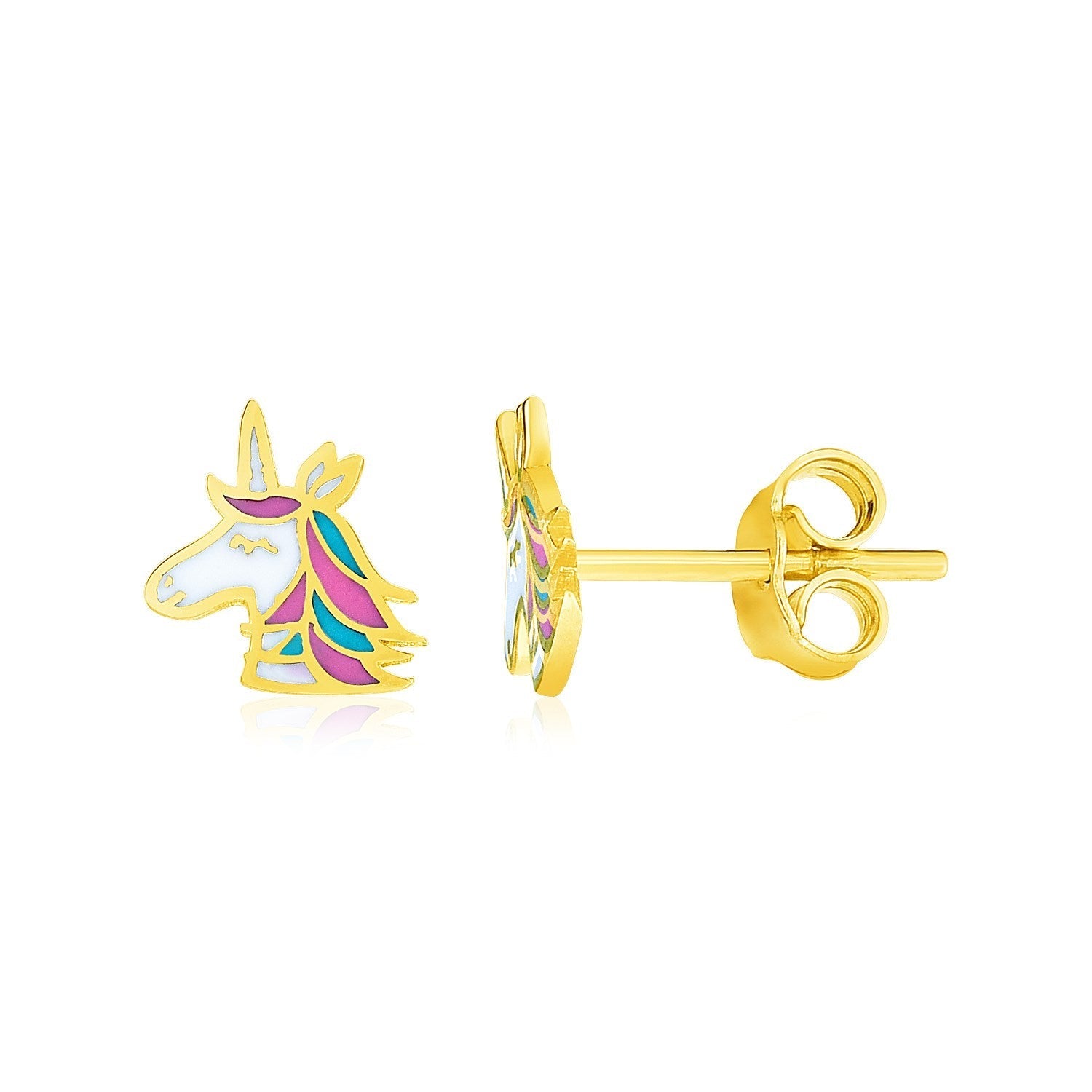 14k Yellow Gold Enameled Unicorn Childrens Earrings Bids.com