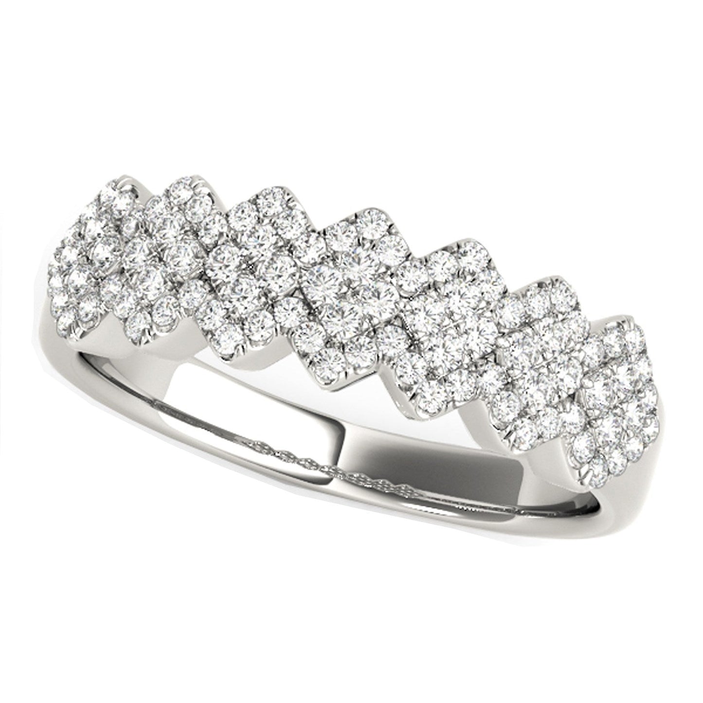 Diamond Studded Wide Multi-Diagonal Pattern Ring in 14k White Gold (5/8 cttw) Bids.com