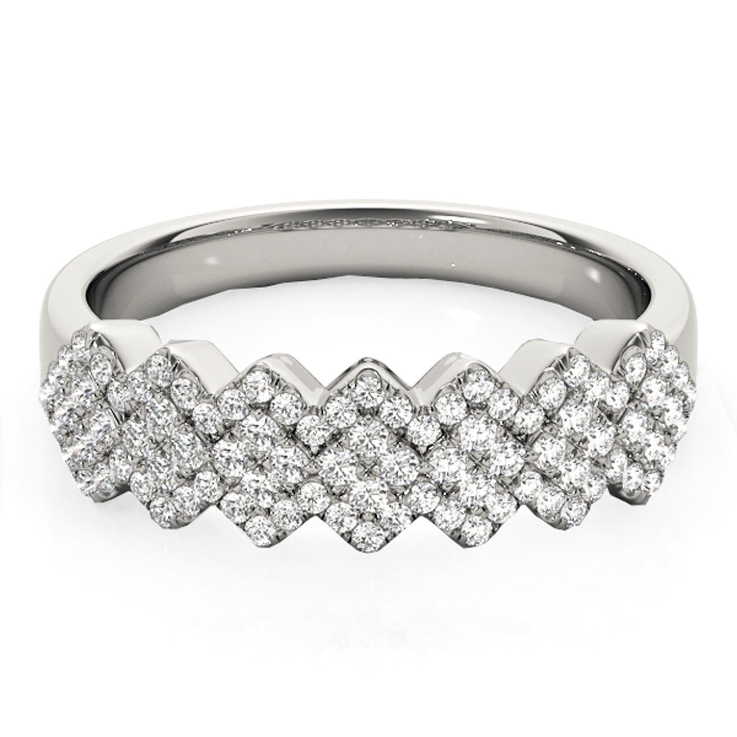 Diamond Studded Wide Multi-Diagonal Pattern Ring in 14k White Gold (5/8 cttw) Bids.com