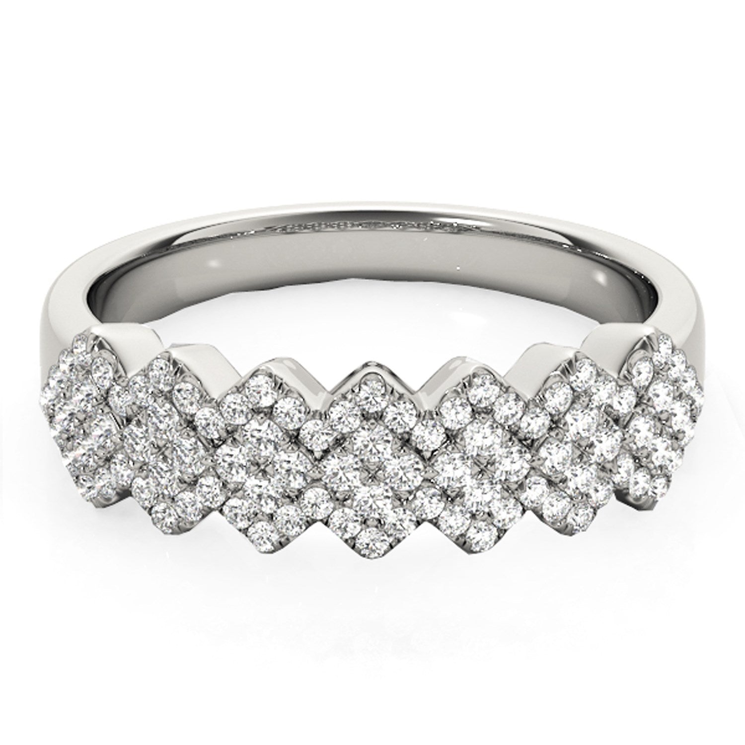 Diamond Studded Wide Multi-Diagonal Pattern Ring in 14k White Gold (5/8 cttw) Bids.com