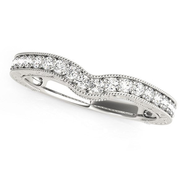 14k White Gold Bead Border Curved Diamond Wedding Band (1/4 cttw) Bids.com