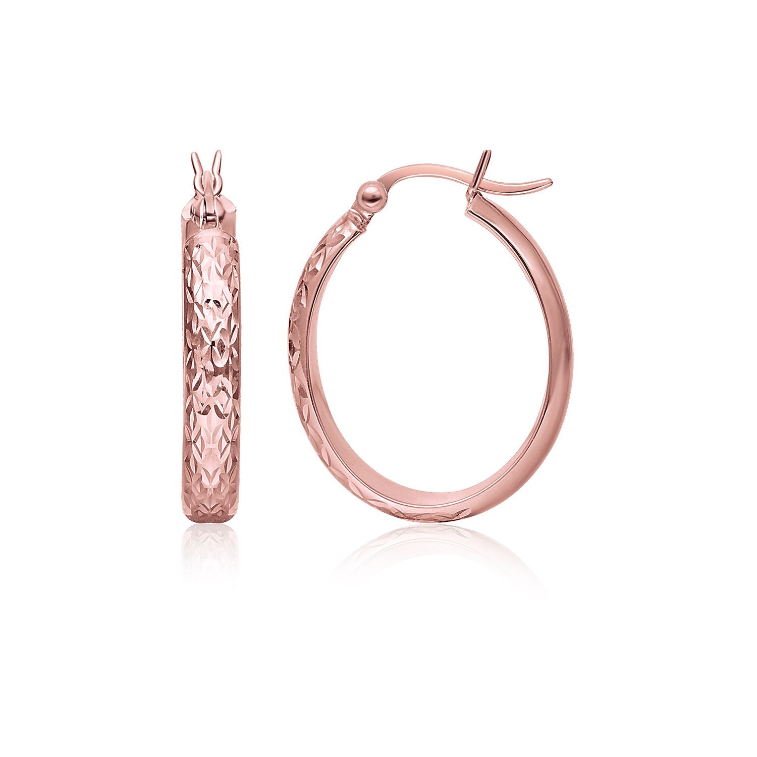 14k Rose Gold Hammered Oval Hoop Earrings Bids.com