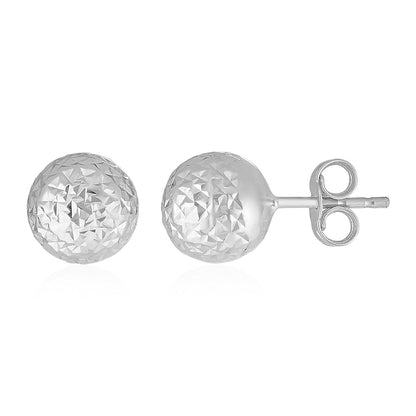 14k White Gold Ball Earrings with Crystal Cut Texture Bids.com
