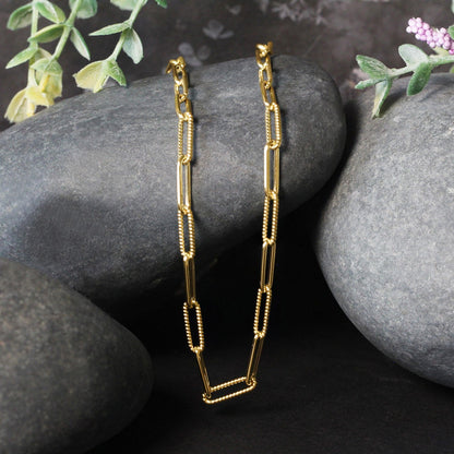 14k Yellow Gold Textured Paperclip Chain (3.5mm) Bids.com