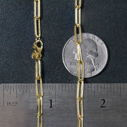 14k Yellow Gold Textured Paperclip Chain (3.5mm) Bids.com