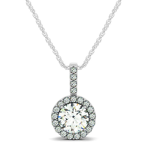 14k White Gold Diamond Halo Round Style Pendant (5/8 cttw) Bids.com