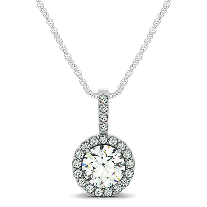 14k White Gold Diamond Halo Round Style Pendant (5/8 cttw) Bids.com