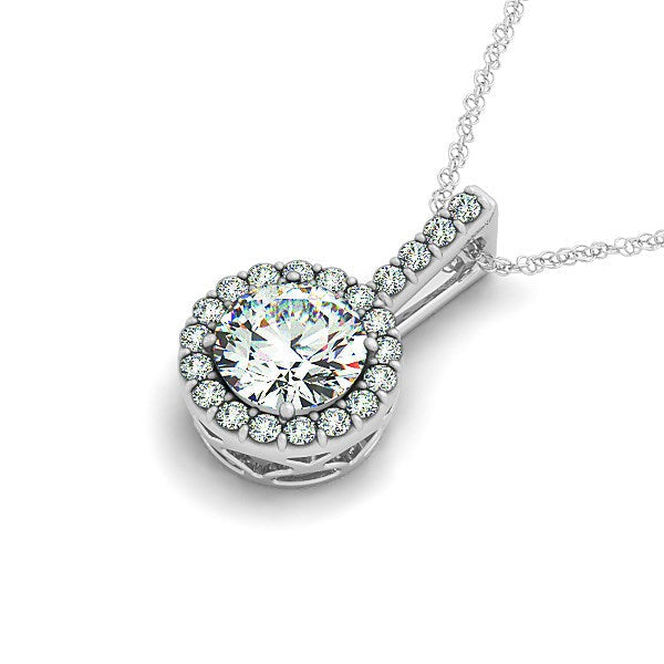 14k White Gold Diamond Halo Round Style Pendant (5/8 cttw) Bids.com