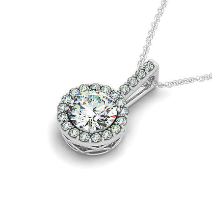 14k White Gold Diamond Halo Round Style Pendant (5/8 cttw) Bids.com
