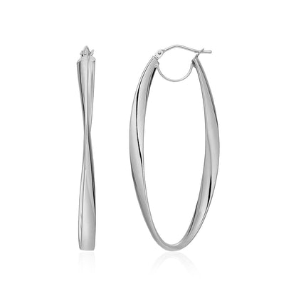 14k White Gold Twist Motif Oval Shape Hoop Earrings Bids.com