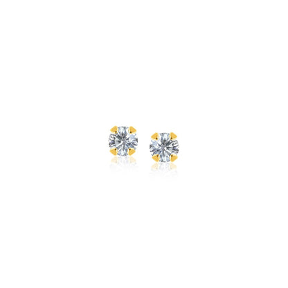 14k Yellow Gold Stud Earrings with Faceted White Cubic Zirconia Bids.com