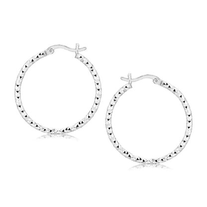 Sterling Silver Faceted Motif Hoop Earrings with Rhodium Plating Bids.com