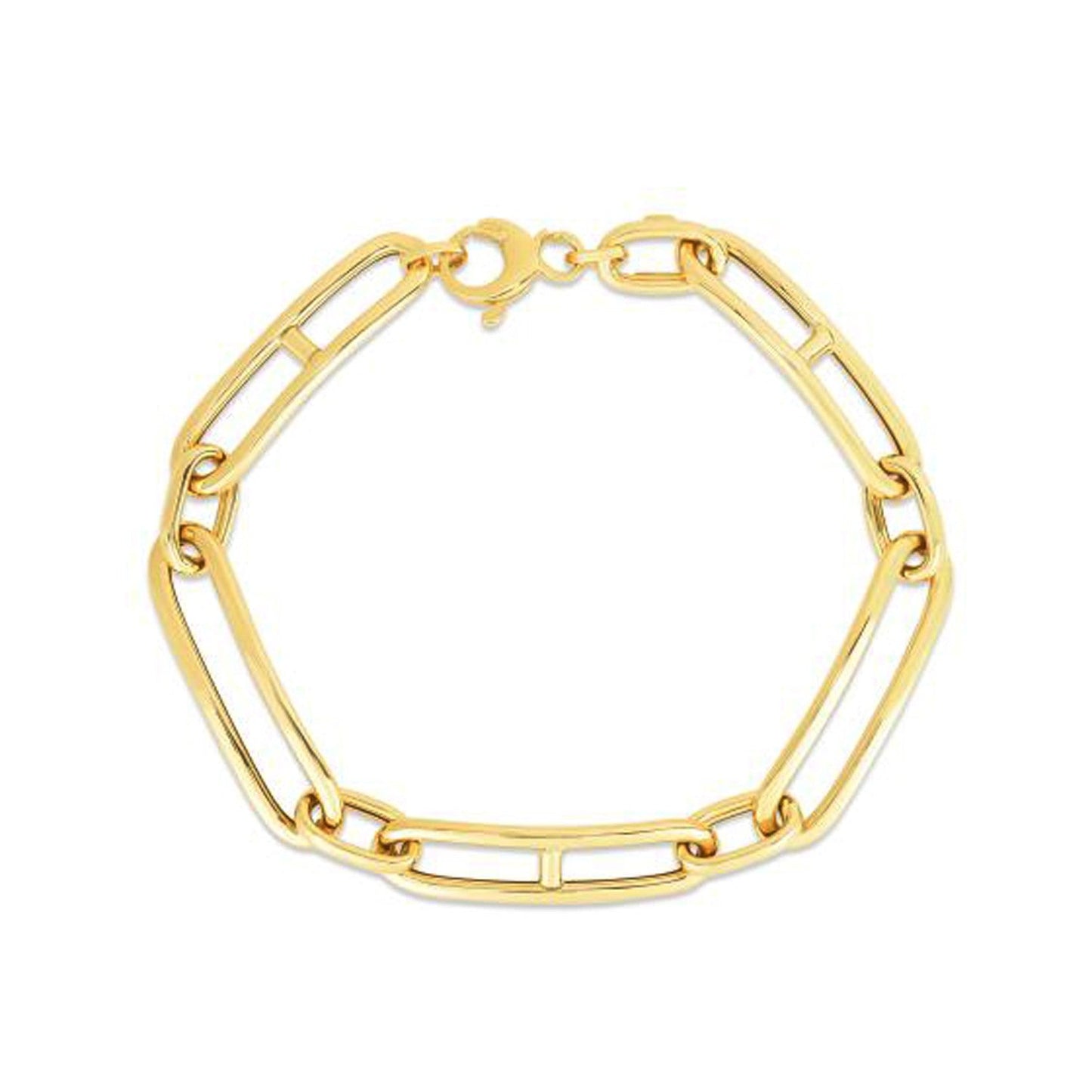 14k Yellow Gold 7 1/4 inch Elongated Alternating Mariner Link Bracelet (7.40 mm) Bids.com