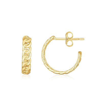 14K Yellow Gold Slender Curb Chain Hoop Earrings Bids.com