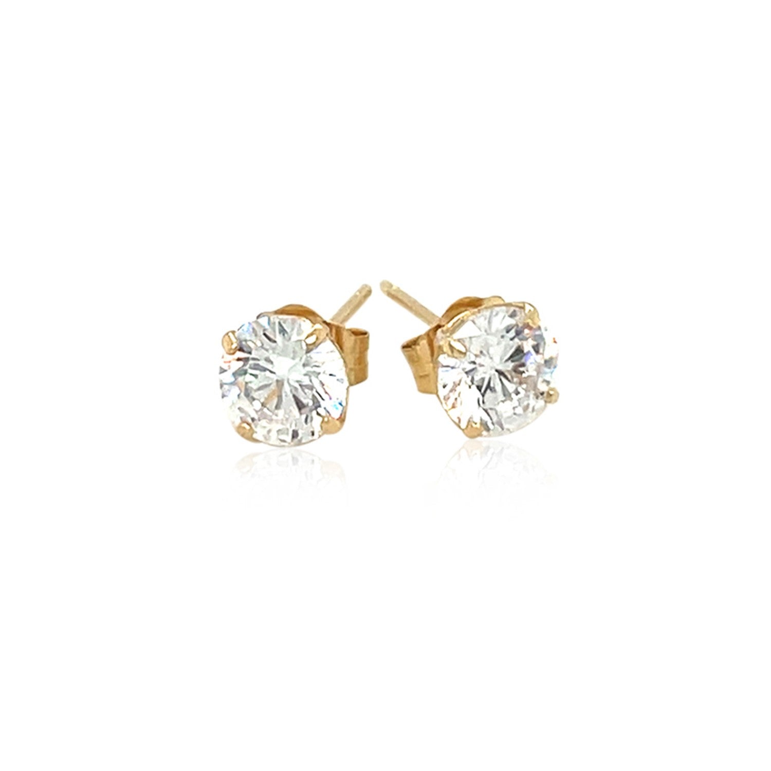 14k Yellow Gold Stud Earrings with White Hue Faceted Cubic Zirconia Bids.com