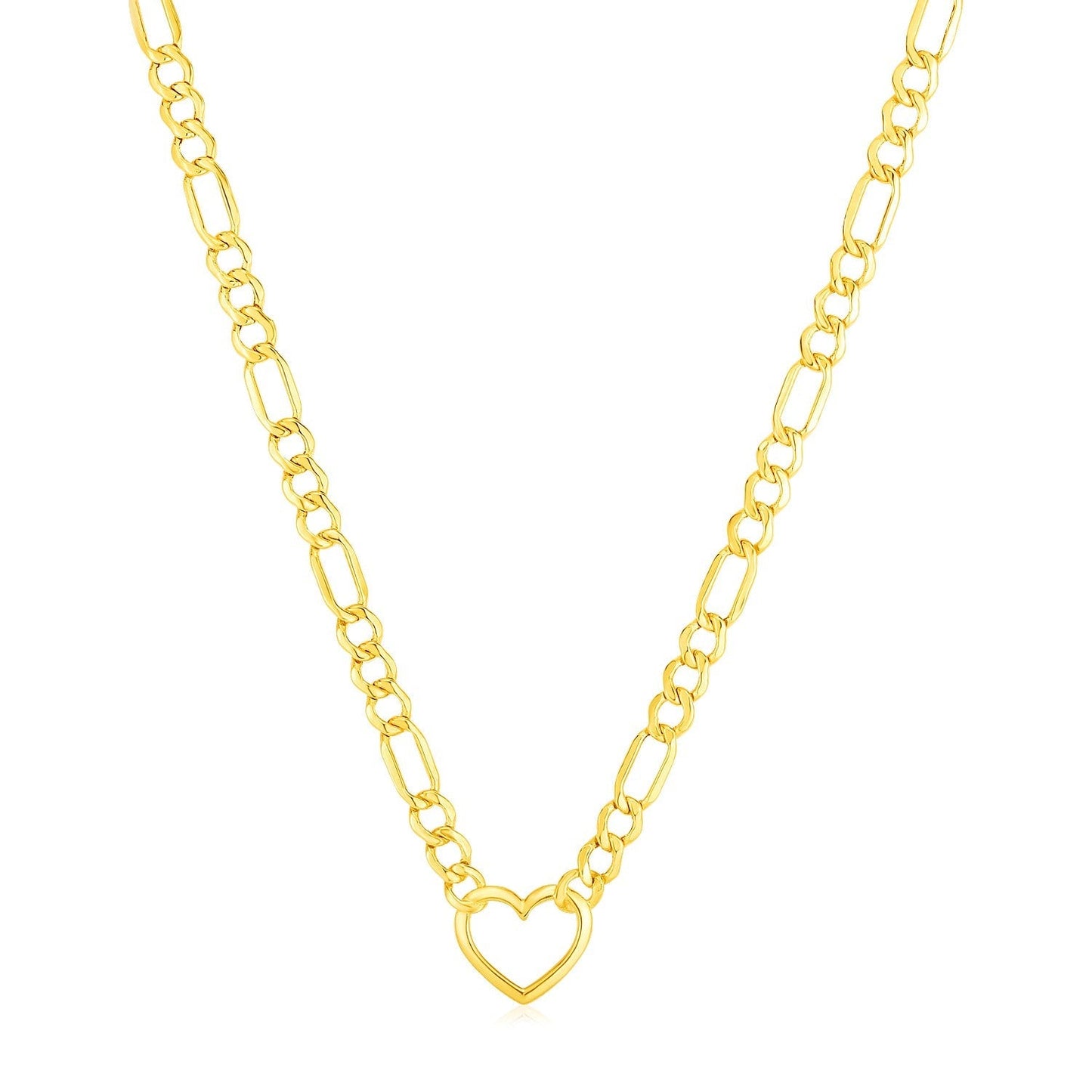 14k Yellow Gold Figaro Chain Necklace with Heart Bids.com