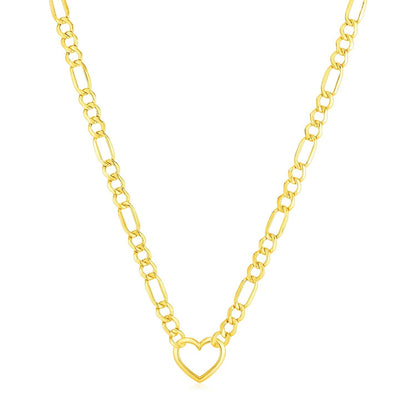14k Yellow Gold Figaro Chain Necklace with Heart Bids.com