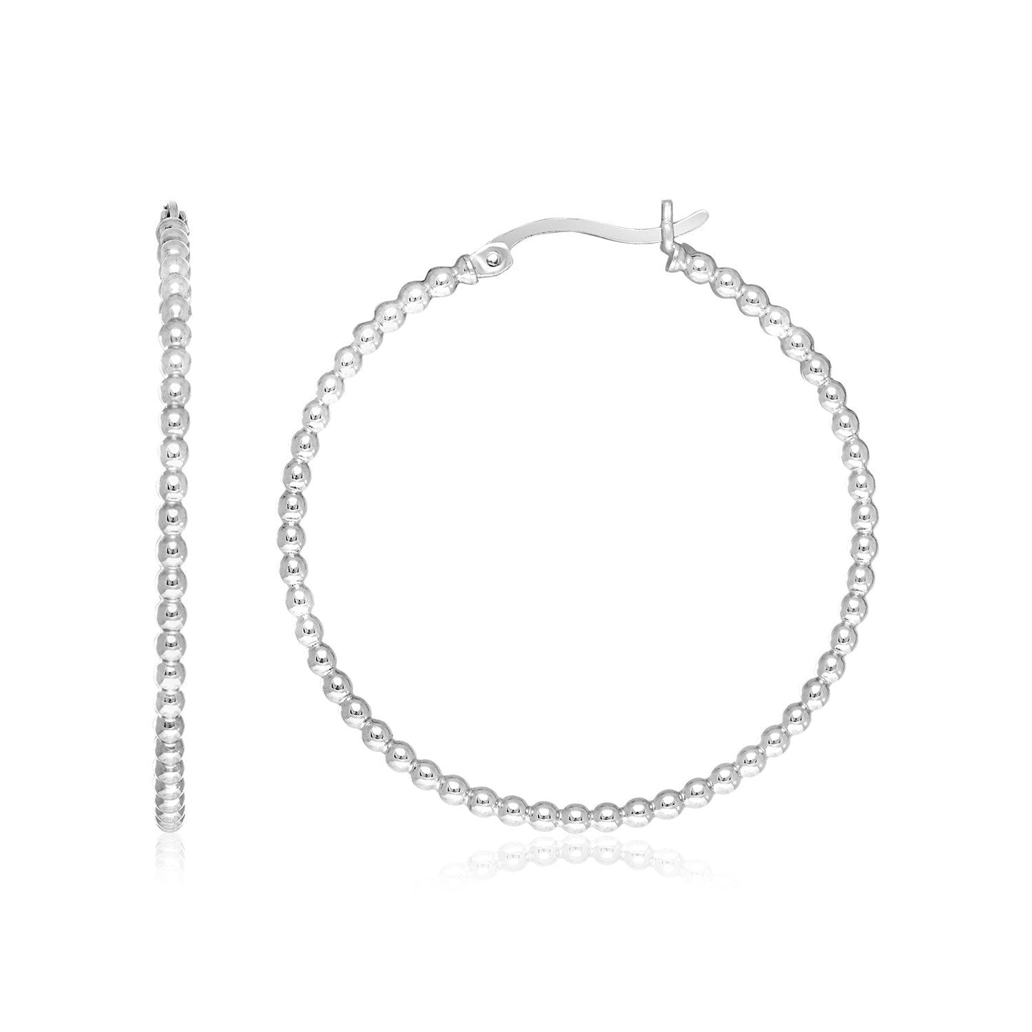 Sterling Silver Round Hoop Earrings with Beaded Texture Bids.com