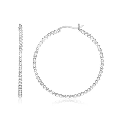 Sterling Silver Round Hoop Earrings with Beaded Texture Bids.com