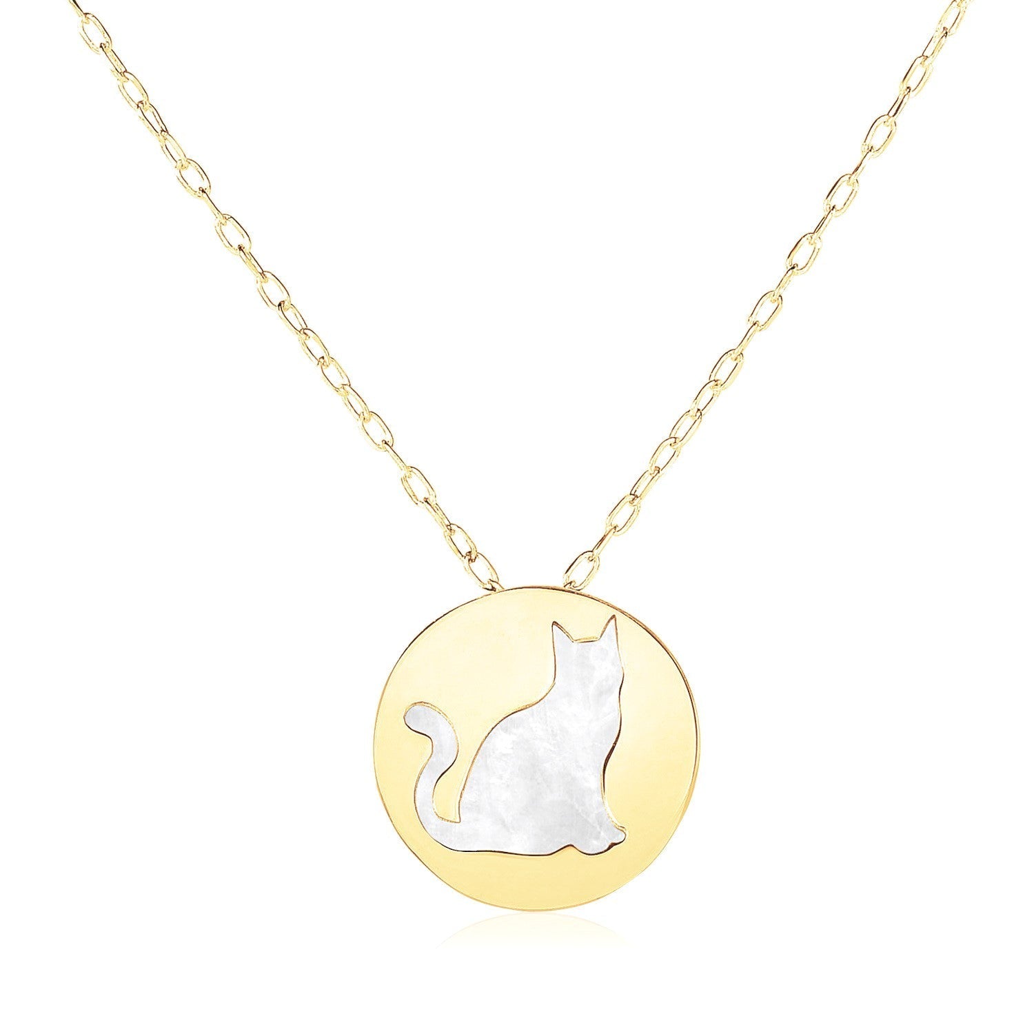 14k Yellow Gold Necklace with Cat Symbol in Mother of Pearl Bids.com