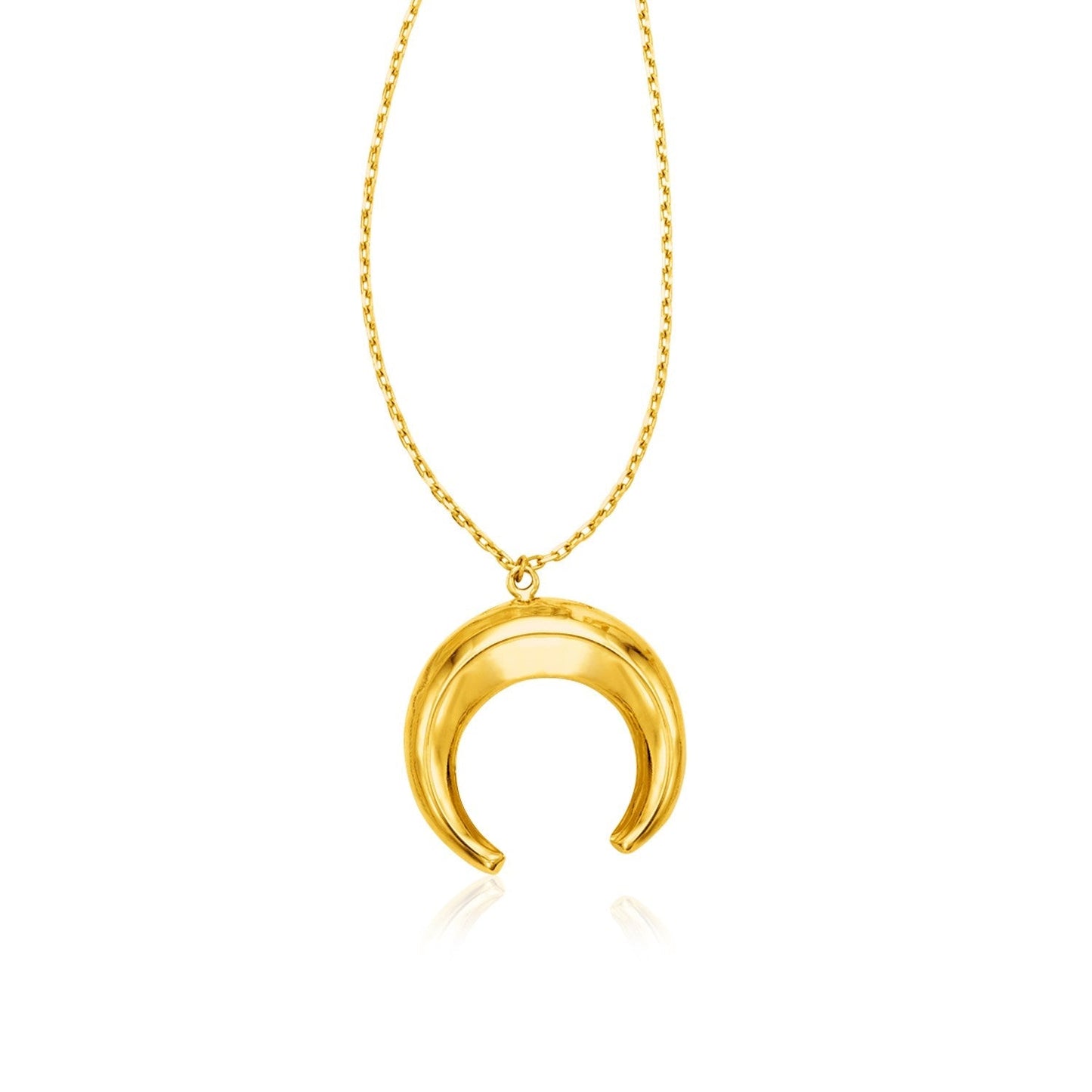 14k Yellow Gold 17 inch Necklace with Domed Moon Motif Pendant Bids.com