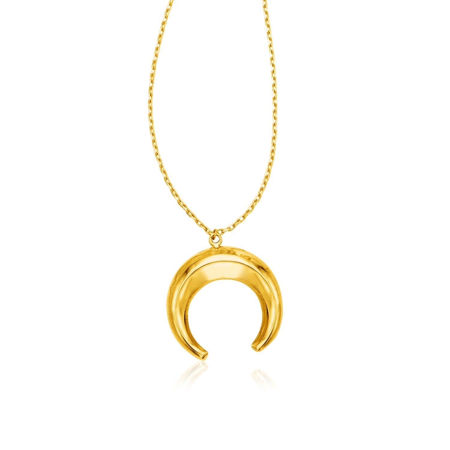 14k Yellow Gold 17 inch Necklace with Domed Moon Motif Pendant Bids.com