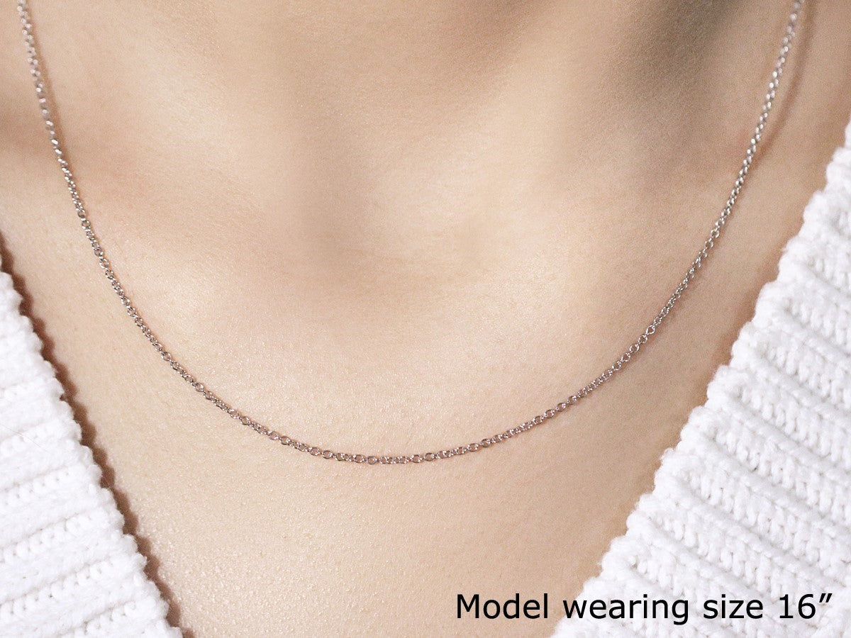 14k White Gold Round Cable Link Chain 1.3mm Bids.com