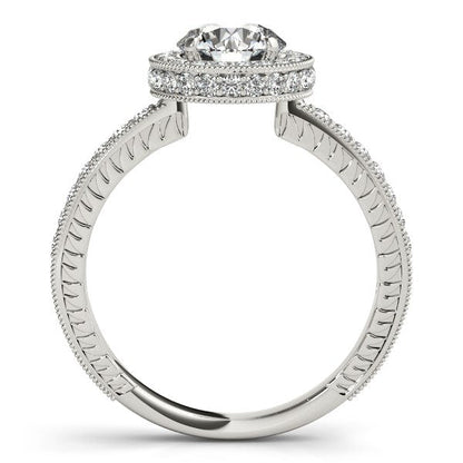 14k White Gold Milgrain Border Diamond Pave Engagement Ring (1 1/2 cttw) Bids.com