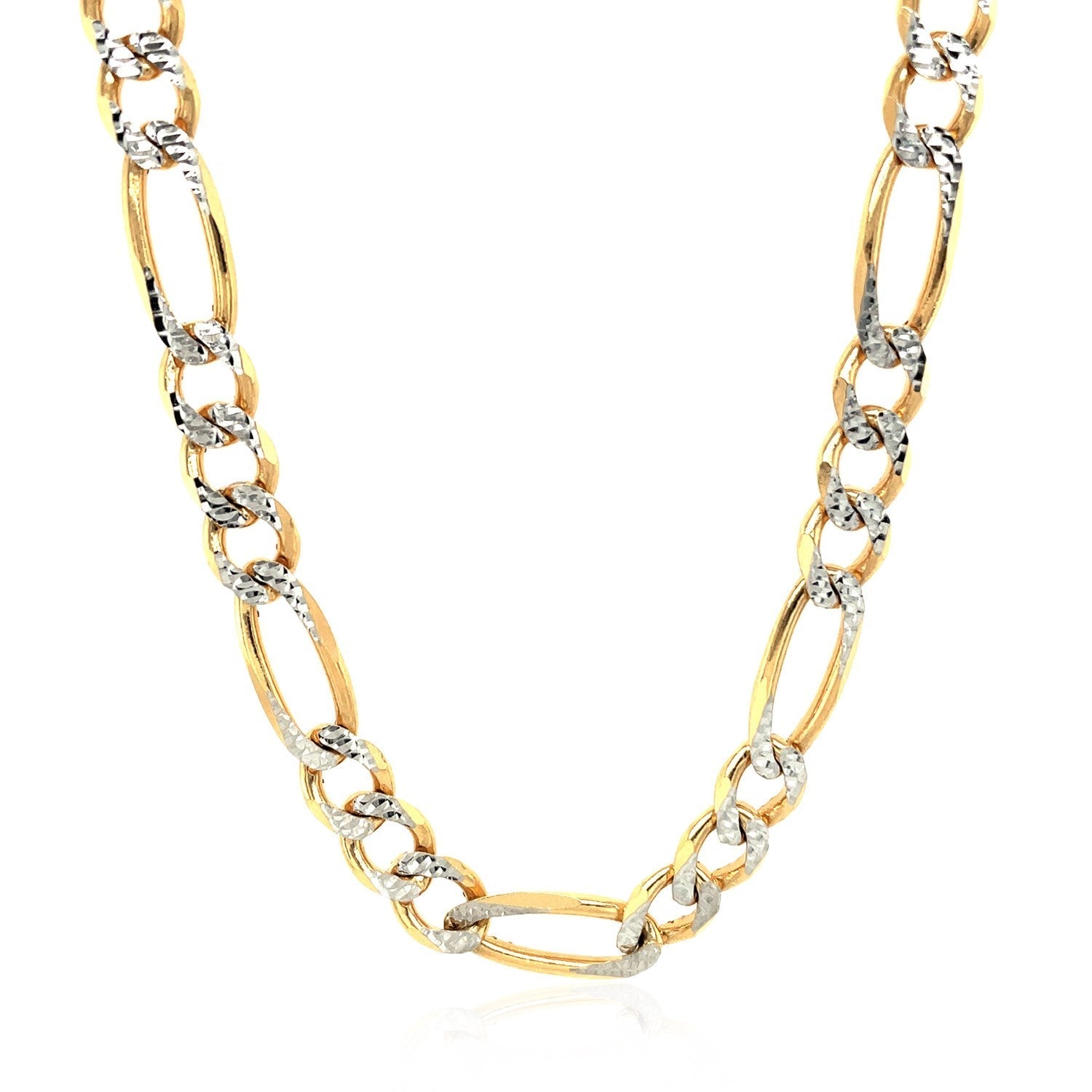 7.0mm 14K Yellow Gold Solid Pave Figaro Chain Bids.com