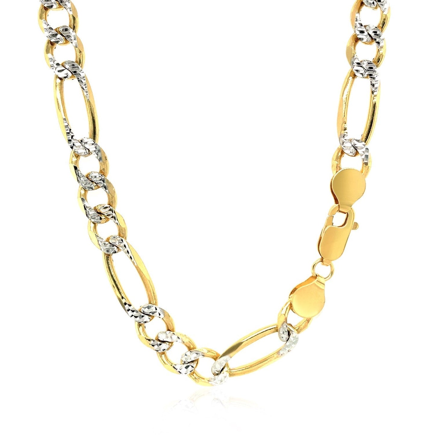 7.0mm 14K Yellow Gold Solid Pave Figaro Chain Bids.com