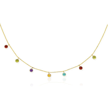 14k Yellow Gold Cable Chain Necklace with Round Multi-Tone Charms Bids.com