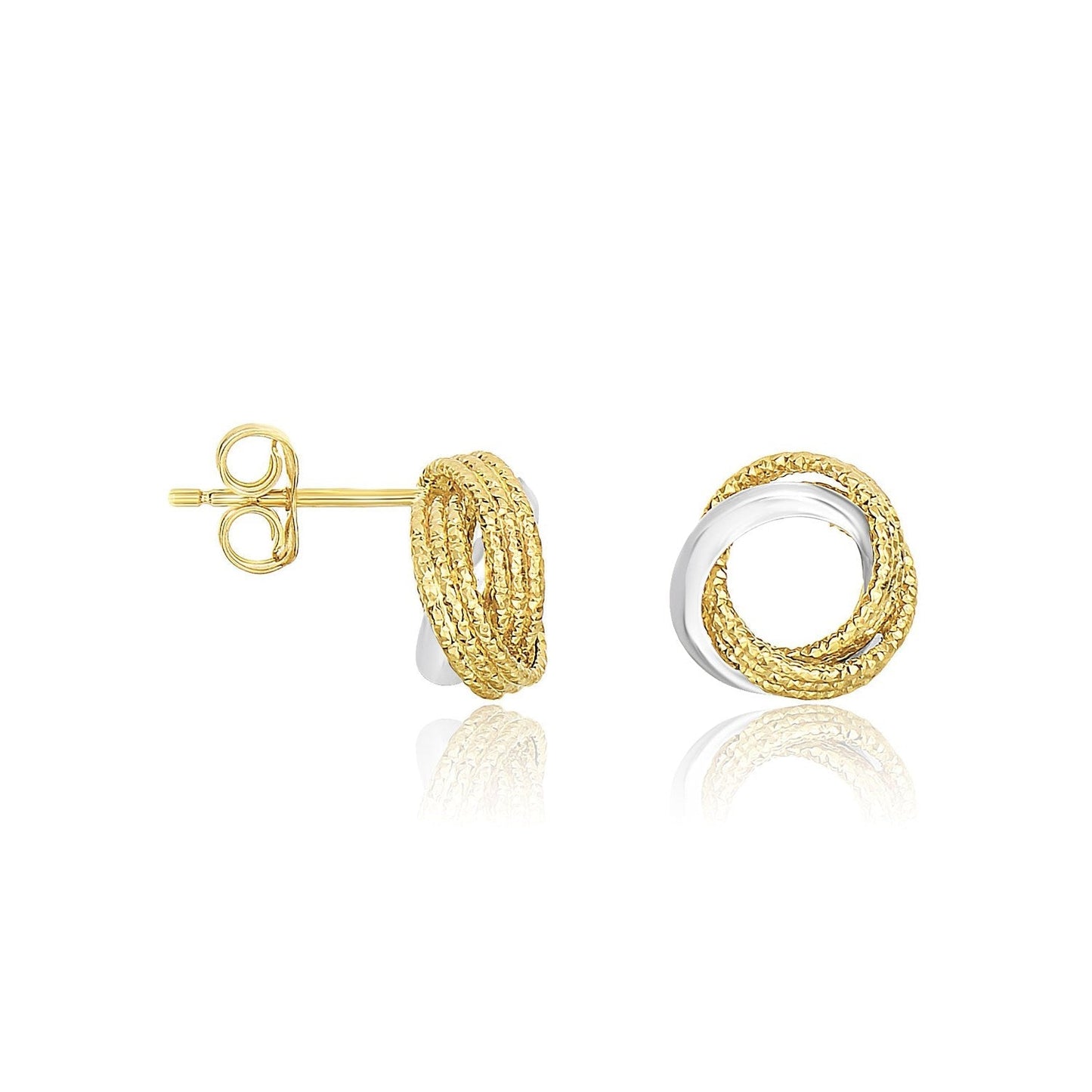 14k Two-Tone Gold Multi-Textured Open Circle Style Entwined Earrings Bids.com