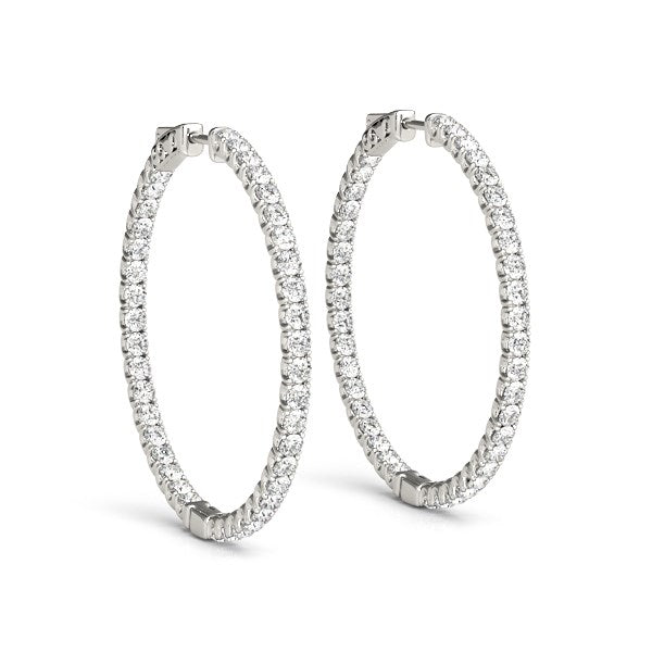 14k White Gold Diamond Hoop Earrings with Shared Prong Setting (2 cttw) Bids.com