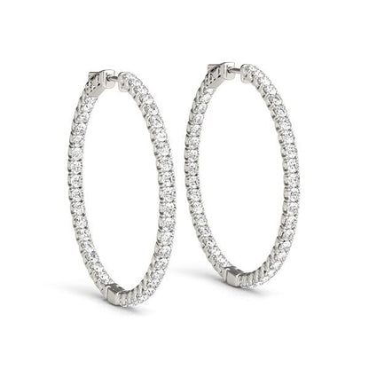 14k White Gold Diamond Hoop Earrings with Shared Prong Setting (2 cttw) Bids.com