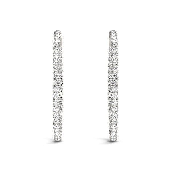14k White Gold Diamond Hoop Earrings with Shared Prong Setting (2 cttw) Bids.com