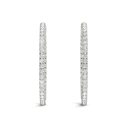 14k White Gold Diamond Hoop Earrings with Shared Prong Setting (2 cttw) Bids.com