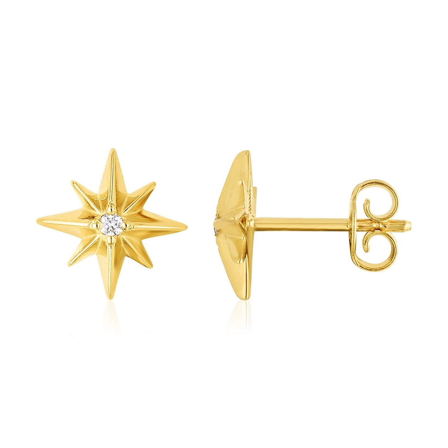 14K Yellow Gold High Polish North Star Diamond Earrings Bids.com
