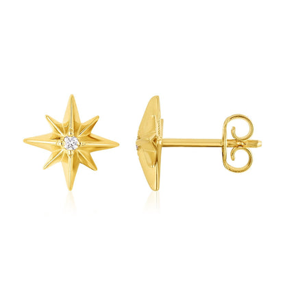 14K Yellow Gold High Polish North Star Diamond Earrings Bids.com