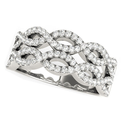 Diamond Studded Double Interlocking Waves Ring in 14k White Gold  (5/8 cttw) Bids.com