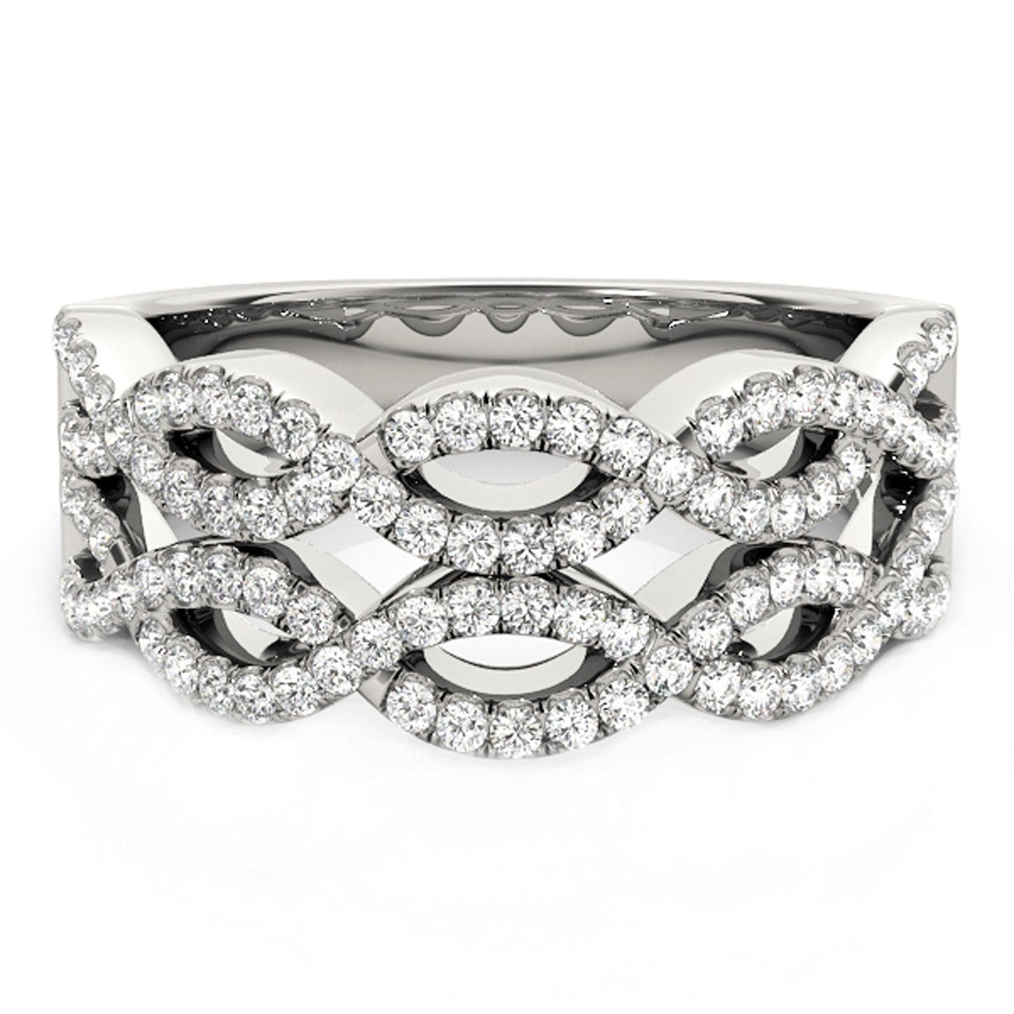 Diamond Studded Double Interlocking Waves Ring in 14k White Gold  (5/8 cttw) Bids.com
