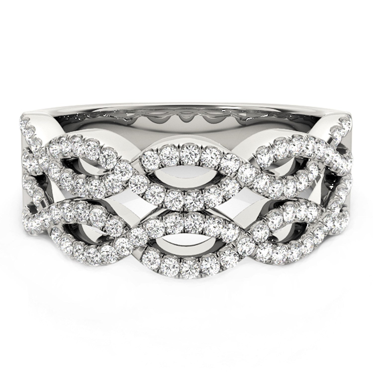 Diamond Studded Double Interlocking Waves Ring in 14k White Gold  (5/8 cttw) Bids.com