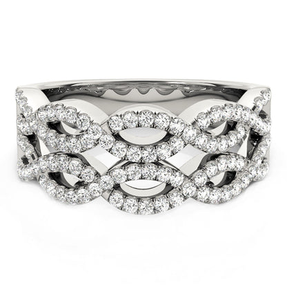 Diamond Studded Double Interlocking Waves Ring in 14k White Gold  (5/8 cttw) Bids.com