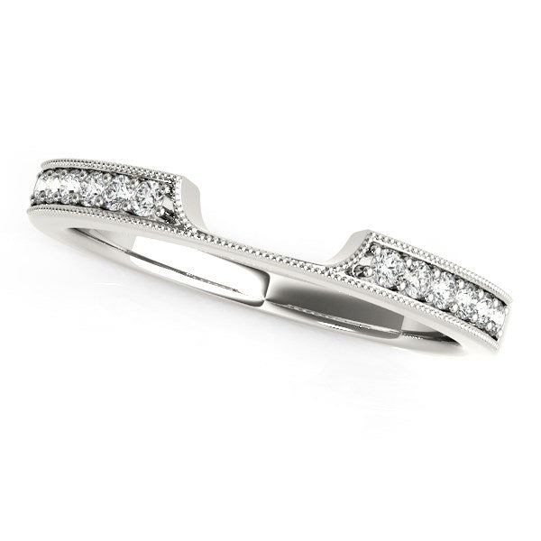 14k White Gold Curved Section Antique Style Diamond Wedding Band (1/8 cttw) Bids.com