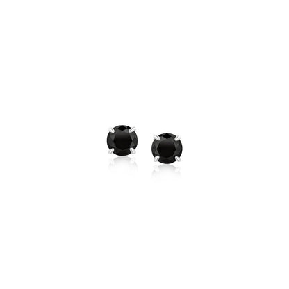 14k White Gold Stud Earrings with Black 4mm Cubic Zirconia Bids.com