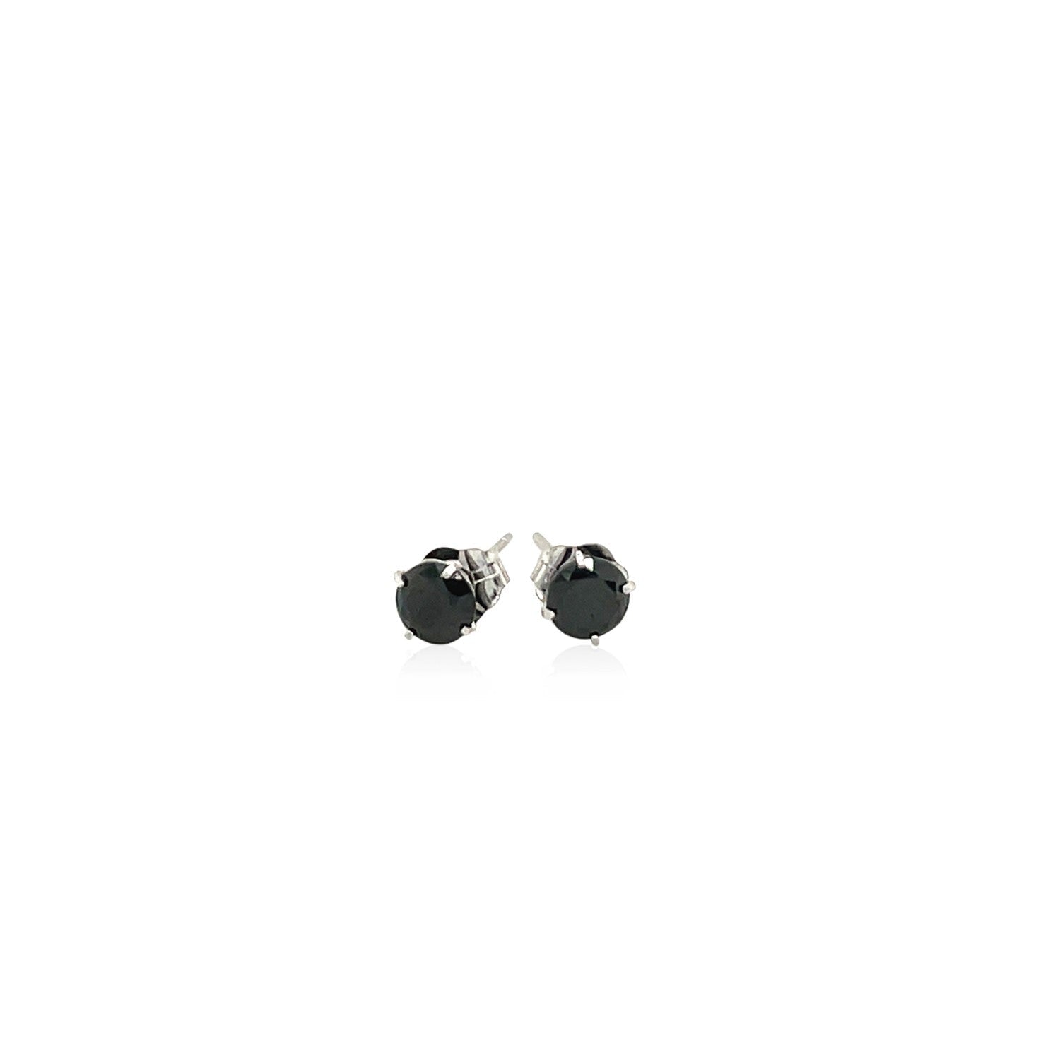 14k White Gold Stud Earrings with Black 4mm Cubic Zirconia Bids.com